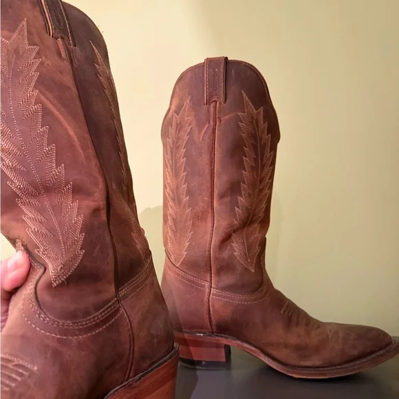 Rust Brown Leather Women's Cowboy Boots - Classic Western Stitch - Picture 2 of 4